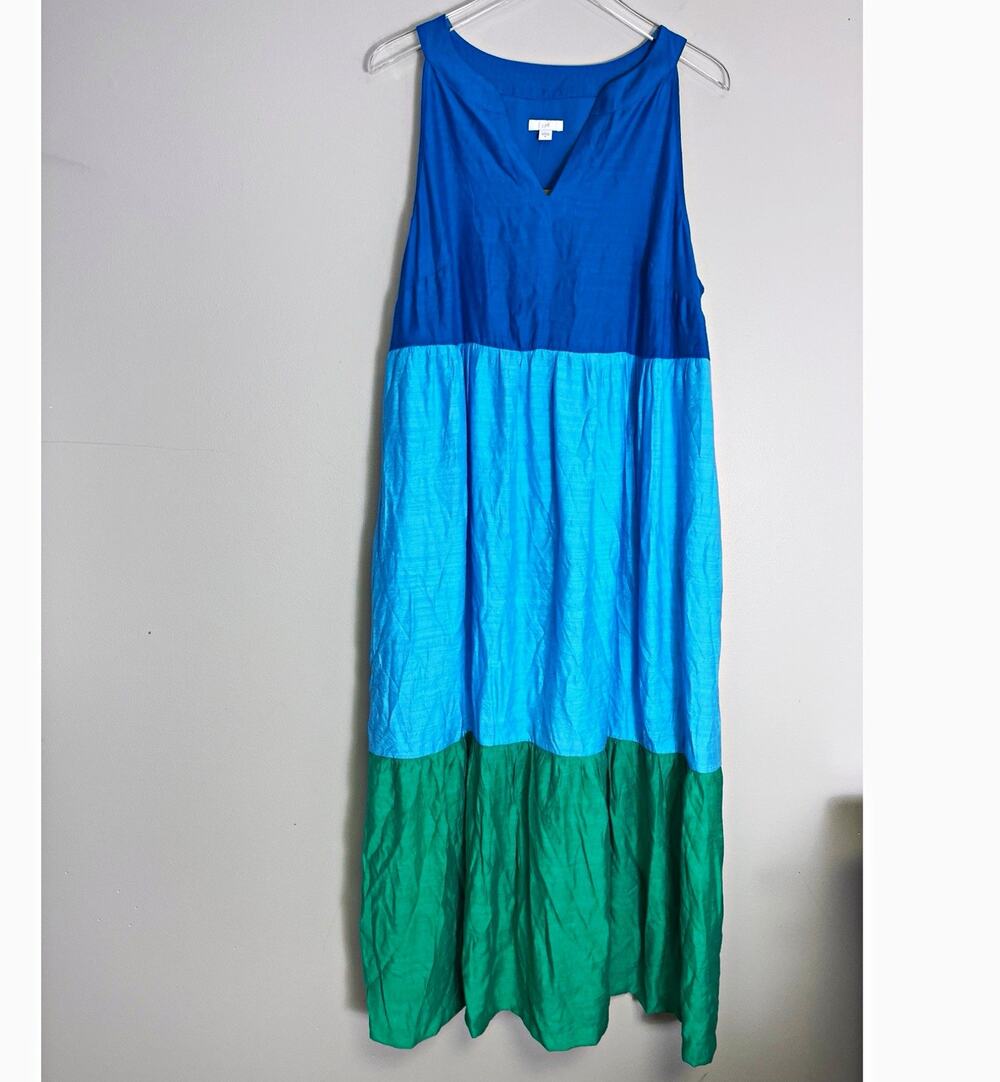 J. Jill Colorblock Sleeveless V-Neck Lined Maxi Dress Blue Green Size XL